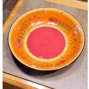 Ambiance Collections Large Serving Bowl Hand Painted Floral Swirls Orange Red